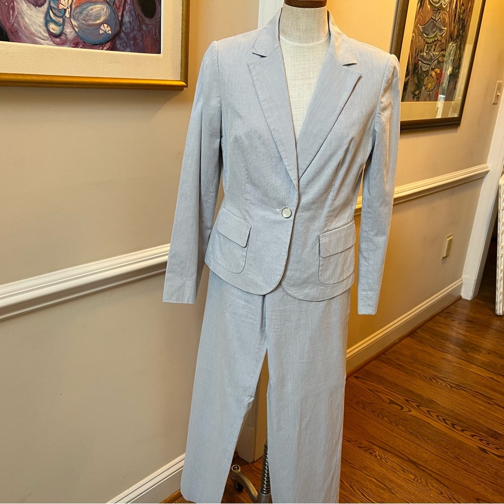 Calvin Klein Blue and White Pinstripe Pant Suit